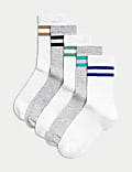 5pk Cotton Rich Ankle Ribbed Stripe Sport Socks (6 Small - 7 Large)