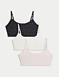 3pk Cotton with Stretch Star Print Crop Tops (6-16 Yrs)