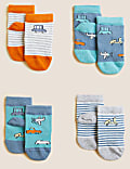 Lot de 4&nbsp;paires de chaussettes bébés en coton à imprimé véhicule (jusqu'au 3&nbsp;ans)