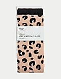 Lot de 2 paires de collants côtelés en coton à motif léopard (du 2 au 14 ans)