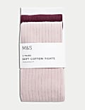 2pk Cotton Rich Ribbed Tights (2-14 Yrs)