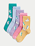 5pk Cotton Rich Unicorn & Striped Socks