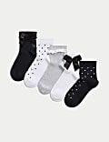 5pk Cotton Rich Ribbed Striped Heart Sport Socks (6 Small -7 Large)