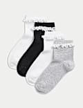 4pk Girls' Cotton Rich Frill Socks (6 Small - 7 Large)
