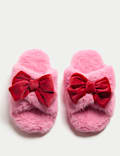 Kids' Faux Fur Bow Slippers (1 Large - 6 Large)
