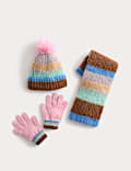 Kids' Striped Hat, Scarf and Glove Set (3-13 Yrs)