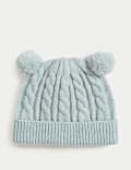 Kabelgebreide wintermuts met twee pompons voor kinderen (0-3 jaar)