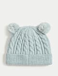 Kabelgebreide wintermuts met twee pompons voor kinderen (0-3 jaar)