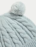 Kabelgebreide wintermuts met twee pompons voor kinderen (0-3 jaar)