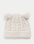 Bonnet hiver enfant en maille torsadée à double pompon (jusqu’au 3 ans)