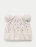 Bonnet hiver enfant en maille torsadée à double pompon (jusqu’au 3 ans)