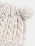 Bonnet hiver enfant en maille torsadée à double pompon (jusqu’au 3 ans)