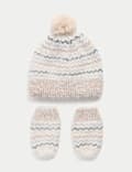 Ensemble bonnet et moufles bébé à rayures (jusqu’au 3 ans)