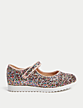 Zapatos infantiles Mary Jane con brillos y velcro (4 pequeño - 2 grande)