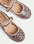 Zapatos infantiles Mary Jane con brillos y velcro (4 pequeño - 2 grande)