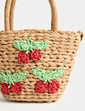 Kids' Cherry Straw Basket Bag
