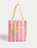 Kids Stripe Straw Shopper Bag