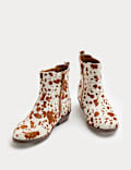 Kids' Leather Cow Print Western Ankle Boots (4 Small - 6 Large)