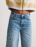 Floral Embroidered Wide Leg Denim Jeans (6-16 Yrs)