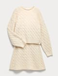 2-delige outfit met kabeltrui en rok (6-16 jaar)