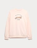 Cotton Rich Lazy Cat Slogan Sweatshirt (6-16 Yrs)