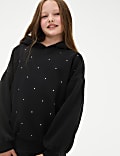 Sweat à capuche en coton avec strass et pierres (du 6 au 16 ans)