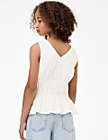 Pure Cotton Broderie Tie Front Top (6-16 Yrs)