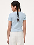 Cotton Rich Ribbed Button T-Shirt (6-16 Yrs)
