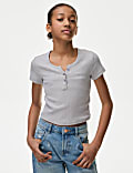 Cotton Rich Ribbed Button T-Shirt (6-16 Yrs)