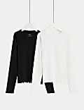 2pk Cotton Rich Ribbed Tops (6-16 Yrs)