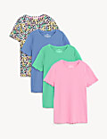 Lot de 4&nbsp;t-shirts en coton uni et à motif fleuri (du 6 au 16&nbsp;ans)