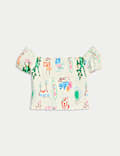 Pure Cotton Tropical Bardot Top (6-16 Yrs)