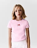 Eng anliegendes T-Shirt mit hohem Baumwollanteil und Slogan (2–16 J.)