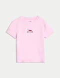 Eng anliegendes T-Shirt mit hohem Baumwollanteil und Slogan (2–16 J.)