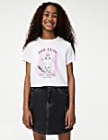 Cotton Rich Cat Slogan Cropped T-Shirt (2-16 Yrs)