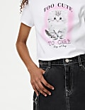 Cotton Rich Cat Slogan Cropped T-Shirt (2-16 Yrs)