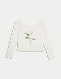 Top Bardot de algodón con gráfico de rosa (6-16 años)