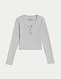 Cotton Rich Button Ribbed Top (6-16 Yrs)
