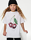 T-shirt à texte «&nbsp;Disco Cherry&nbsp;» 100&nbsp;% coton (du 6&nbsp;au 16&nbsp;ans)
