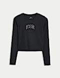 Cotton Rich Icon Slogan Sequin Ribbed Top (6-16 Yrs)