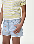 Denim Embroidered Orange Shorts (6-16 Yrs)