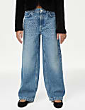 Jeans de pata ancha 100% algodón con strass (6-16 años)
