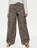 Pure Cotton Leopard Print Cargo Jeans (6-16 Yrs)