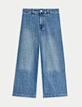 Crop τζιν με φαρδιά μπατζάκια με υψηλή περιεκτικότητα σε βαμβάκι (6-16 ετών)