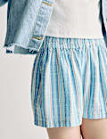 מכנסיים קצרים עם פסים מכותנה טהורה (16-6 שנים)