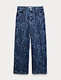 Jeans aus reiner Baumwolle mit weitem Bein und Schleifenprint (2–16 J.)