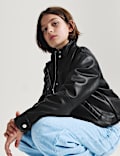 Funnel Neck Padded PU Jacket