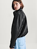 Funnel Neck Padded PU Jacket