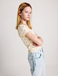 Cotton Rich Lace Trim Fitted Crop T-Shirt (6-16 Yrs)