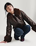Padded Faux Fur Trim Jacket